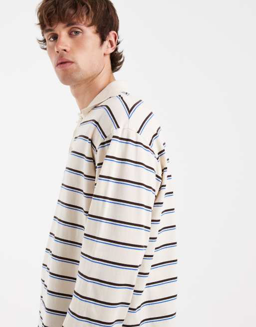 Redefined Rebel – Naturvit, randig rugbytröja i oversized fit och lång modell med krage, 4 av 5