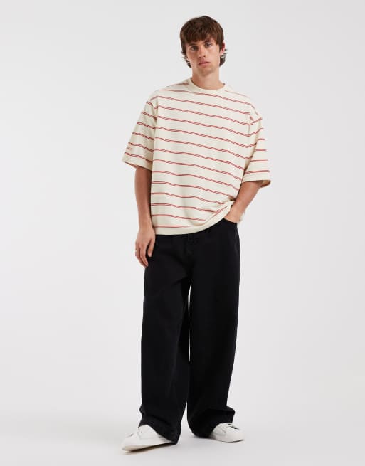 Redefined Rebel – Naturvit, randig t-shirt i oversize med korta ärmar, 2 av 5