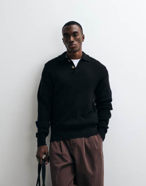 Redefined Rebel nixon boxy knitted polo in black - view 1