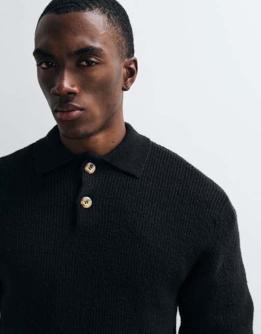 Redefined Rebel - Nixon - Polo negro de corte cuadrado de punto, 2 de 5