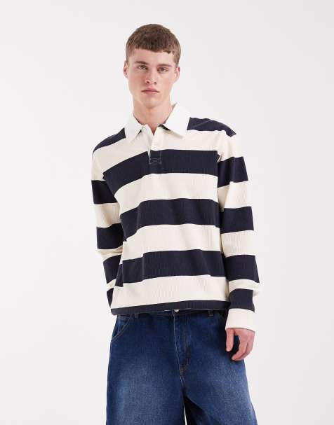 Redefined Rebel - Ocean - Gestreept poloshirt van sweatstof in marineblauw - view 1