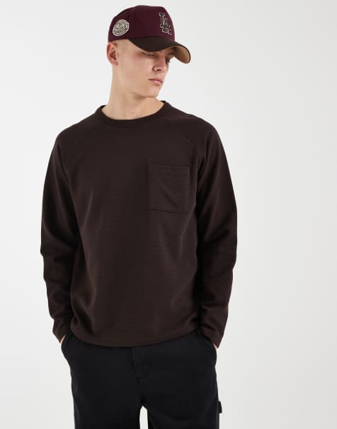 Redefined Rebel oversized crew neck jumper with pocket detail in brown - view 1