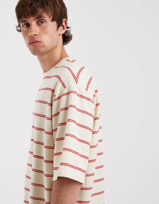 Redefined Rebel - Oversized gestreept T-shirt met korte mouwen in ecru, 4 van 5