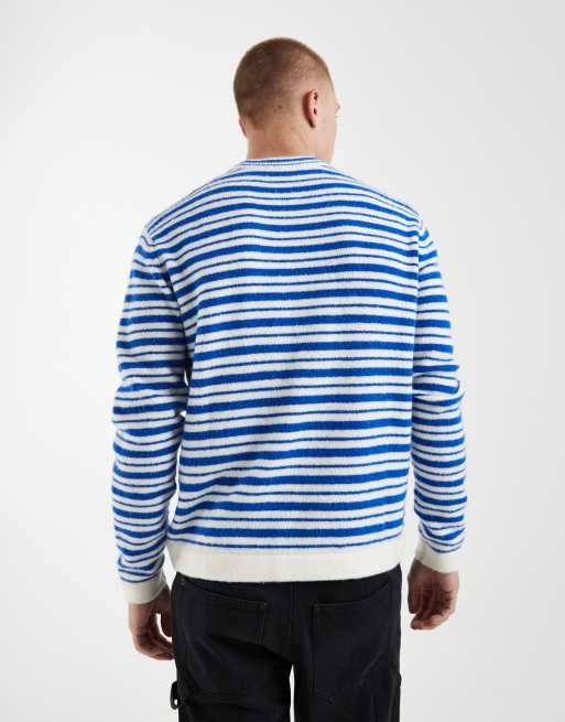 Redefined Rebel - Oversized gestreepte gebreide trui met ronde hals in blauw en wit, 3 van 5