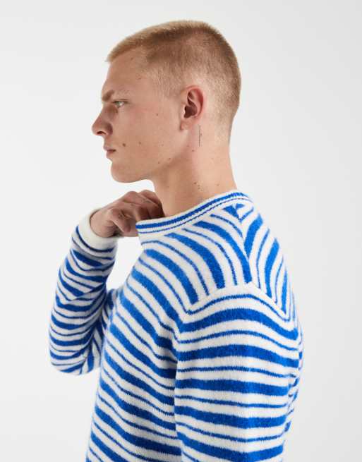 Redefined Rebel - Oversized gestreepte gebreide trui met ronde hals in blauw en wit, 5 van 5