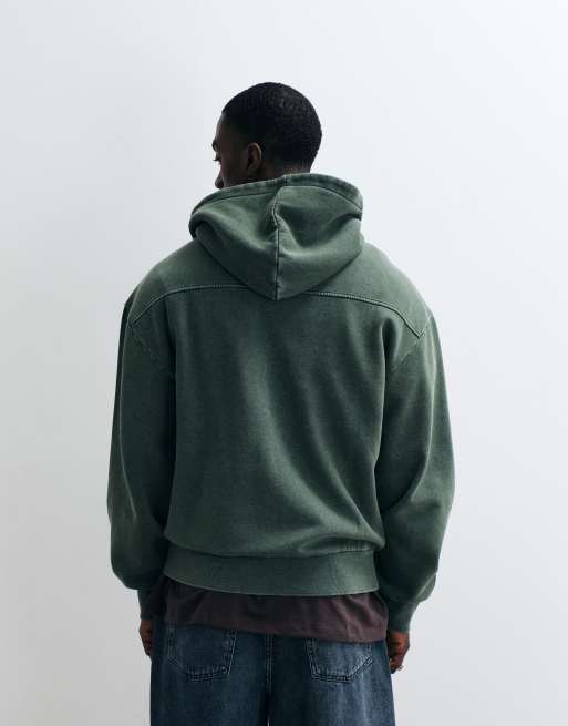 Redefined Rebel oversized washed zip through hoodie in green, 4 of 5