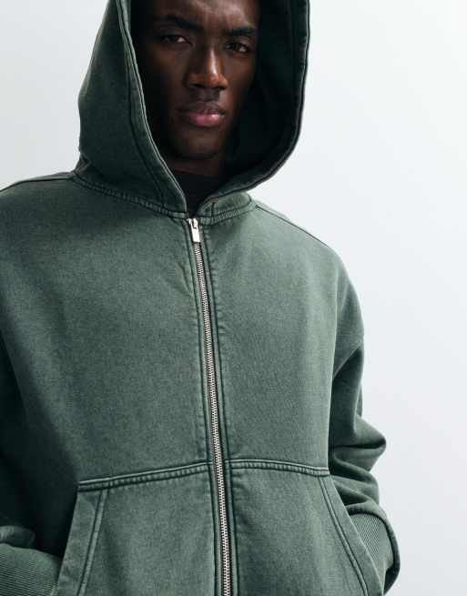 Redefined Rebel oversized washed zip through hoodie in green, 5 of 5