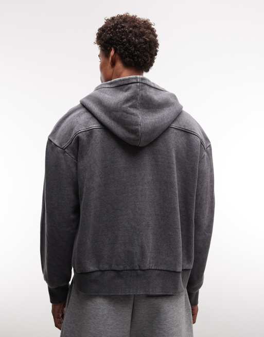 Redefined Rebel oversized zip through washed hoodie in black, 3 of 5