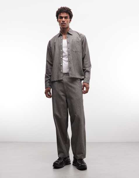 Redefined Rebel - Pantaloni comodi in misto lino grigi a righe in coordinato - view 1