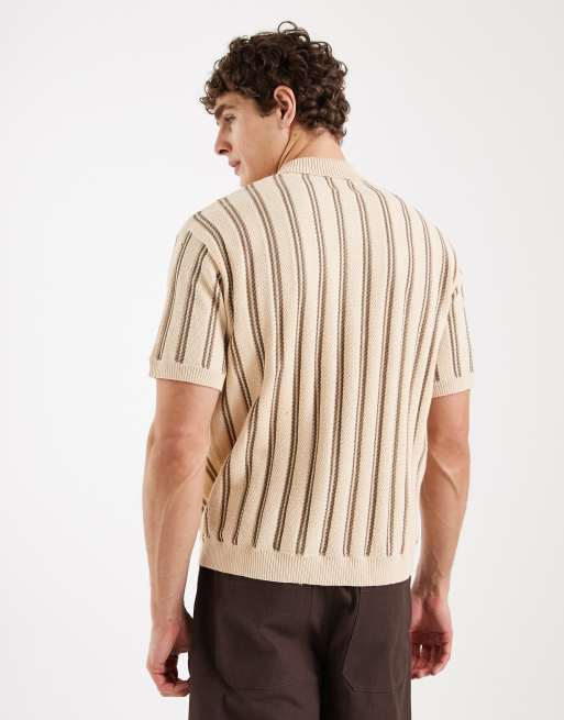 Redefined Rebel Pau boxy fit short sleeve stripe polo in ecru multi, 3 of 5