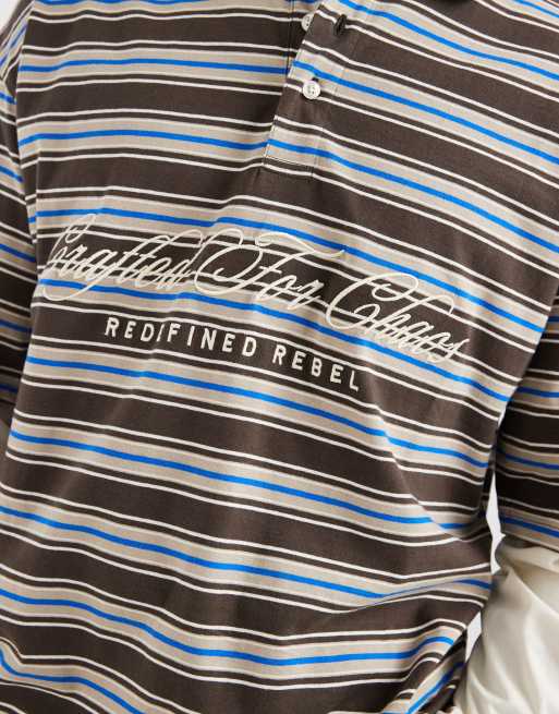 Redefined Rebel phil boxy double sleeve polo shirt in brown, 2 of 5