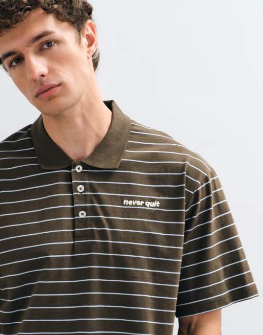 Redefined Rebel polo oversize à rayures à manches courtes marron café, 2 de 5