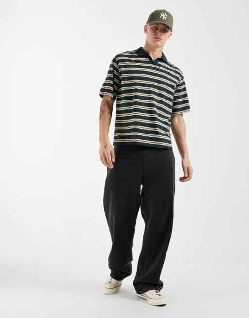 Redefined Rebel - Polo verde a rayas de corte cuadrado extragrande, 3 de 5