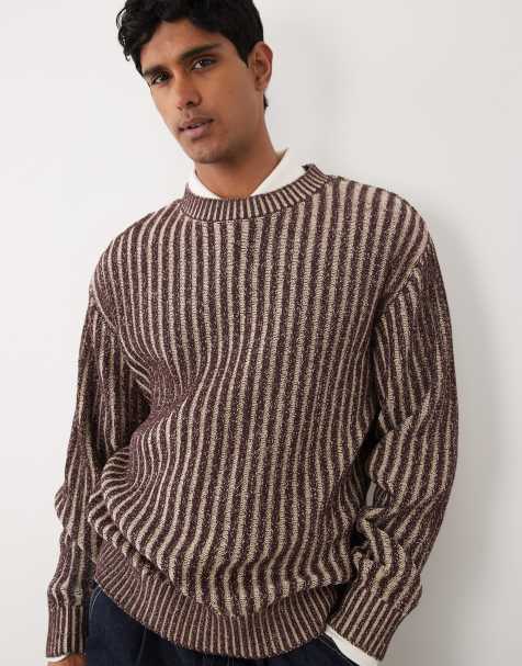 Redefined Rebel power stripe boxy fit jumper in burgundy - view 1
