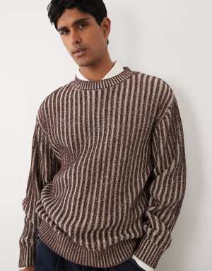 Redefined Rebel power stripe boxy fit jumper in burgundy