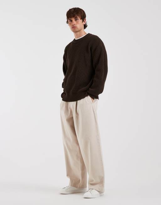 Redefined Rebel pull coupe carrée oversize à maille côtelée col rond marron, 2 de 5
