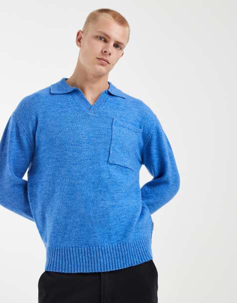 Redefined Rebel - Pull oversize coupe carrée en maille à col V - Bleu - view 1