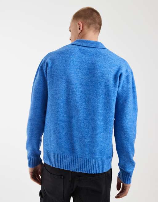 Redefined Rebel - Pull oversize coupe carrée en maille à col V - Bleu, 5 de 5