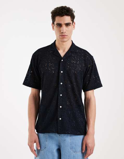 Redefined Rebel Ravi boxy fit short sleeve shirt in navy - view 1