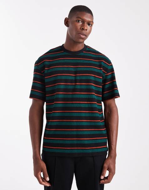 Redefined Rebel - Recht gestreept T-shirt in zwart en groen - view 1