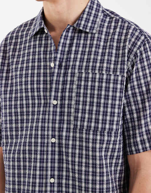 Redefined Rebel Rowdy oversized fit short sleeve checked shirt in navy (part of a set) , 5 of 5
