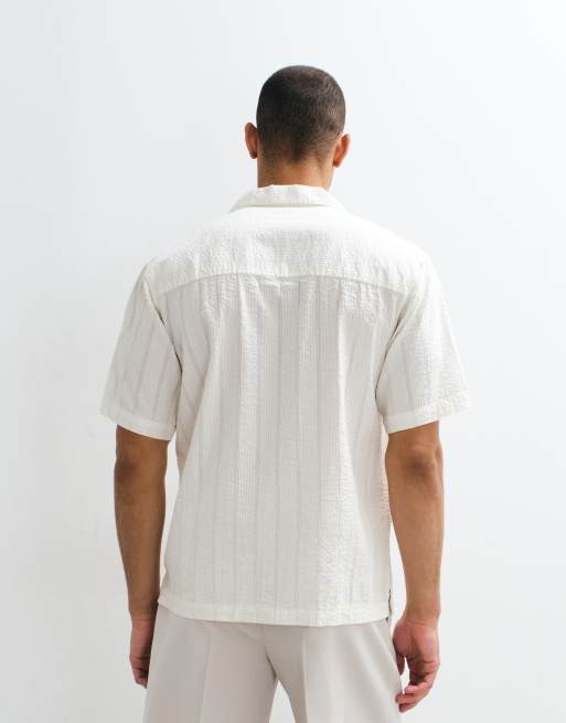 Redefined Rebel – Shai – Vit, texturerad skjorta med boxig passform och korta ärmar, 4 av 7