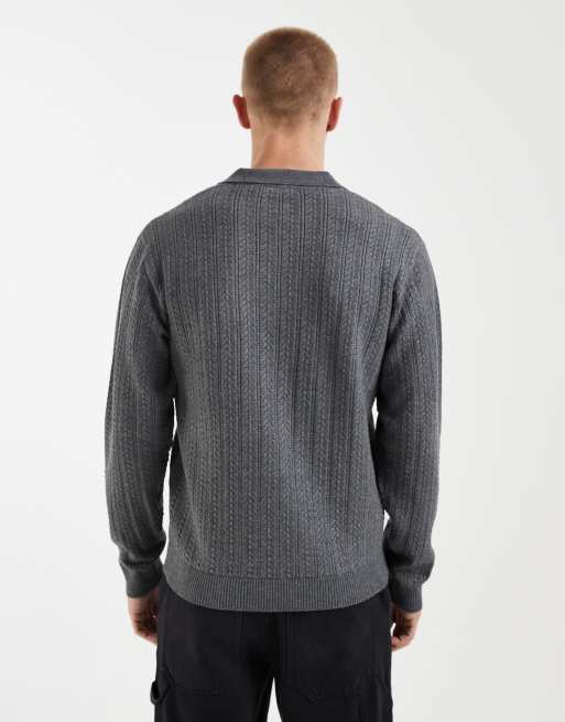 Redefined Rebel Strickpullover mit V-Ausschnitt und offenem Kragen in Anthrazit, 3 von 5