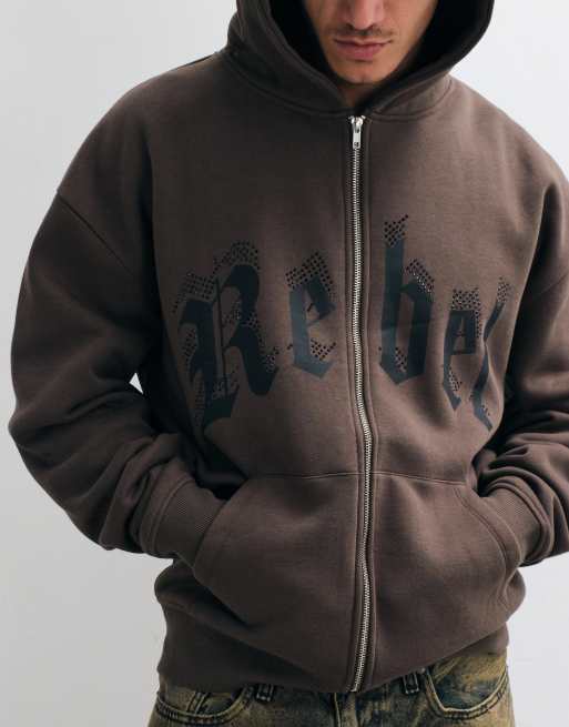 Redefined Rebel - sudadera con capucha oversize Marcel con strass en marrón, 2 de 5