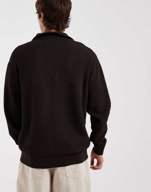 Redefined Rebel - Sudadera marrón con cremallera corta de punto , 5 de 5