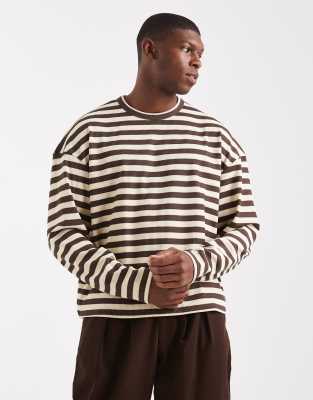 Redefined Rebel - Sweat coupe carrée à rayures - Blanc et marron-Multicolore