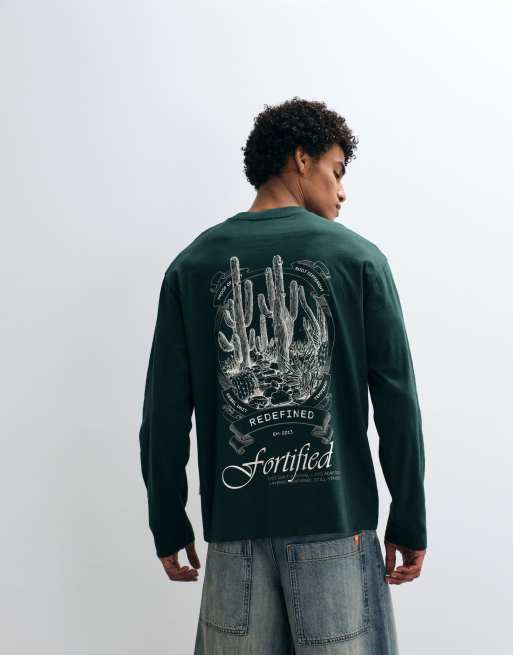 Redefined Rebel - T-shirt oversize à manches longues avec imprimé végétal au dos - Vert, 4 de 5