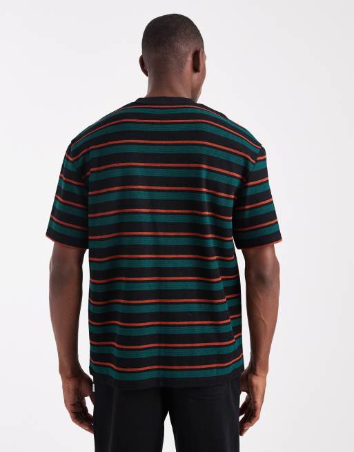 Redefined Rebel - T-shirt rayé coupe carrée - Noir et vert, 3 de 5