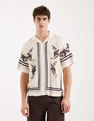 Redefined Rebel Teddy Boxy Fit Short Sleeve Shirt In Neutral