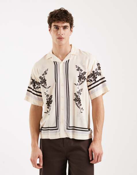 Redefined Rebel Teddy boxy fit short sleeve shirt in ecru 