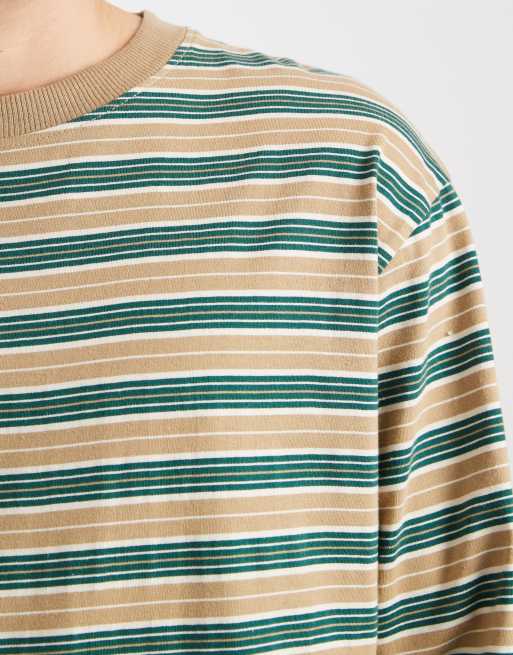 Redefined Rebel Titus long sleeve t-shirt in green stripes, 5 of 5