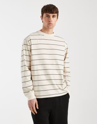 Redefined Rebel Titus striped long sleeve T-shirt in off white off-white