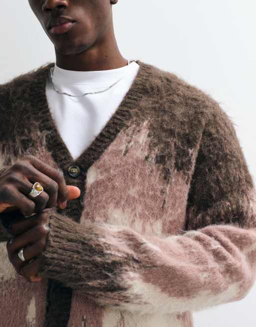 Redefined Rebel tom oversized pattern knit cardigan in brown, 2 of 5