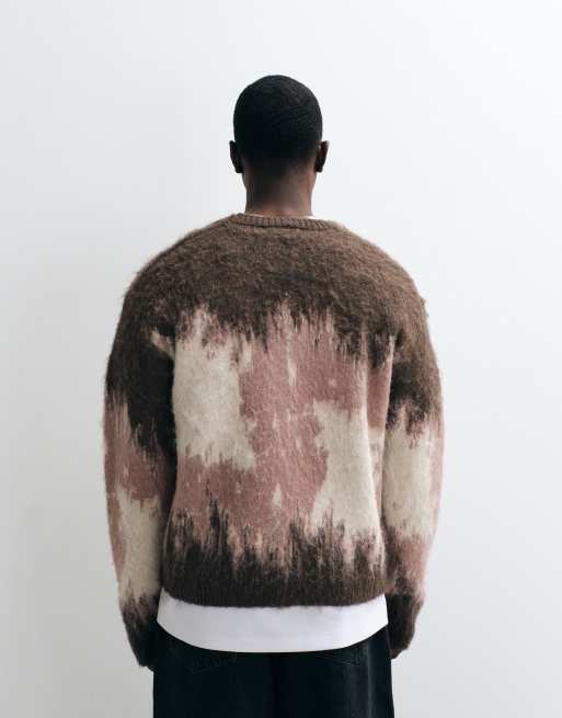 Redefined Rebel tom oversized pattern knit cardigan in brown, 4 of 5