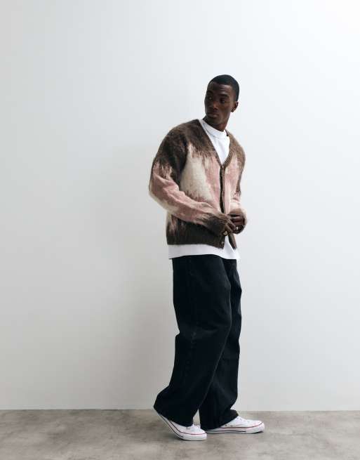 Redefined Rebel tom oversized strikket cardigan med mønster i brun, 3 af 5