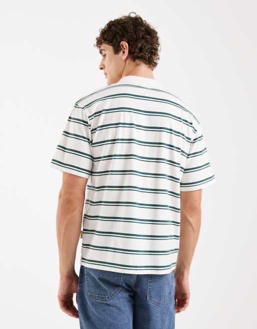 Redefined Rebel Torrey short sleeve stripe oversized polo in white multi, 3 of 5