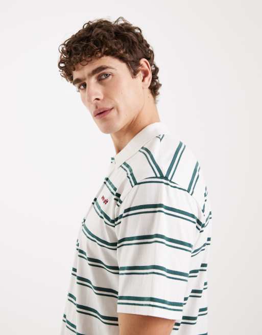 Redefined Rebel Torrey short sleeve striped oversized polo shirt in white multi, 4 of 5