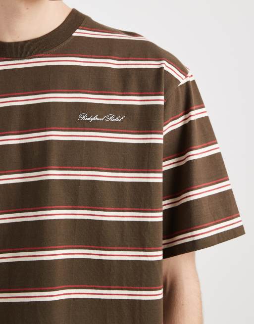 Redefined Rebel - Tyler - T-shirt met strepen in bruin, 5 van 5