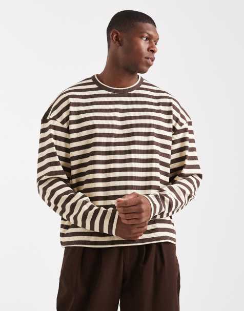 Redefined Rebel – Vit och brunrandig sweatshirt i boxy fit - view 1