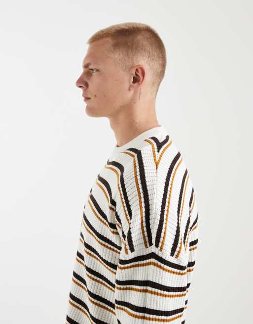 Redefined Rebel – Vit, randig, stickad tröja i oversize, 4 av 5