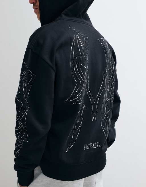 Redefined Rebel zyon Oversize-Hoodie mit Strassverzierung in Schwarz, 2 von 5