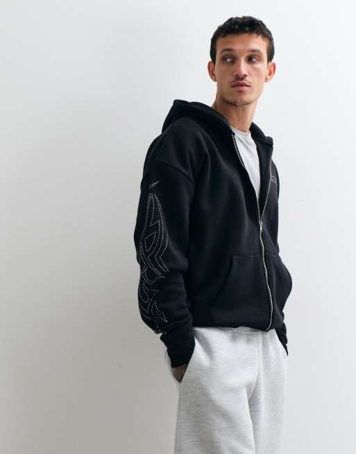 Redefined Rebel zyon oversize huvtröja med strassdetaljer i svart, 3 av 5