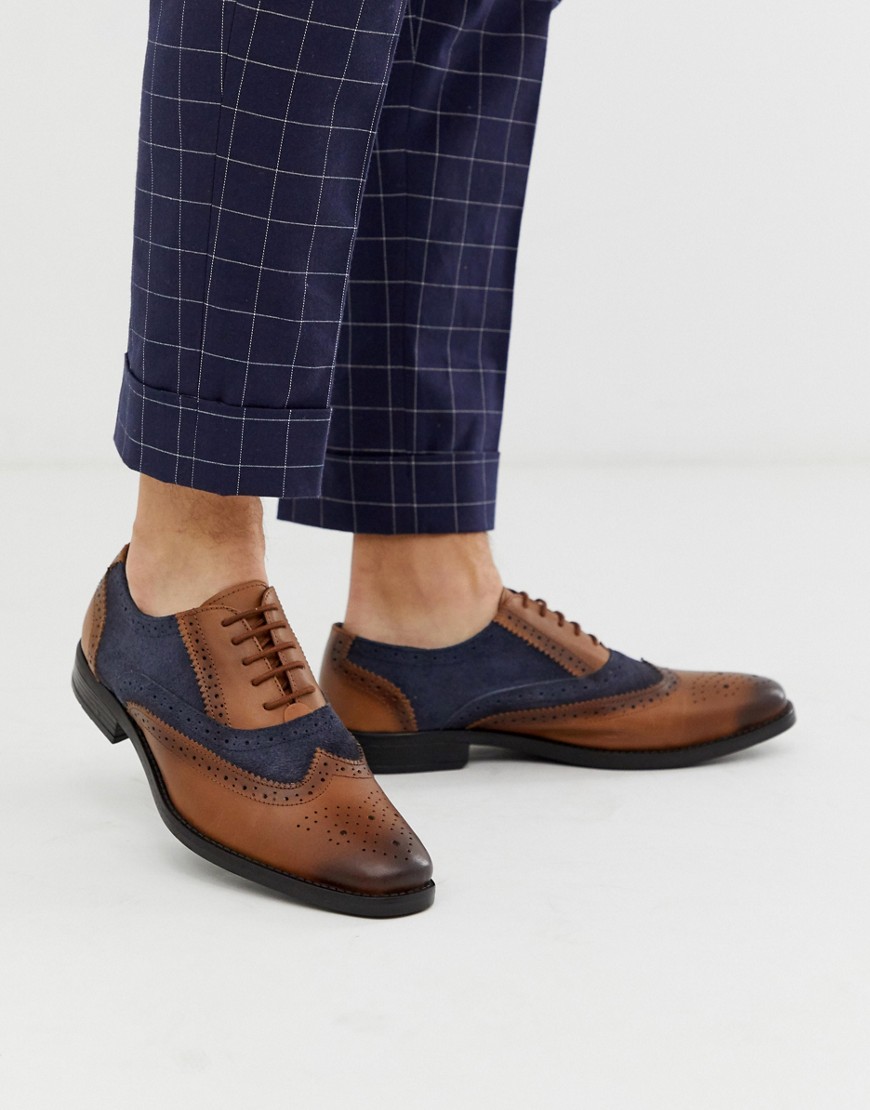 Redfoot – Mörkblå och bruna skor i läder med snörning-Marinblå