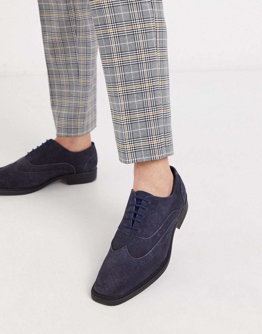 Redfoot - oxford brogue-sko i mørkeblå ruskind-Marineblå