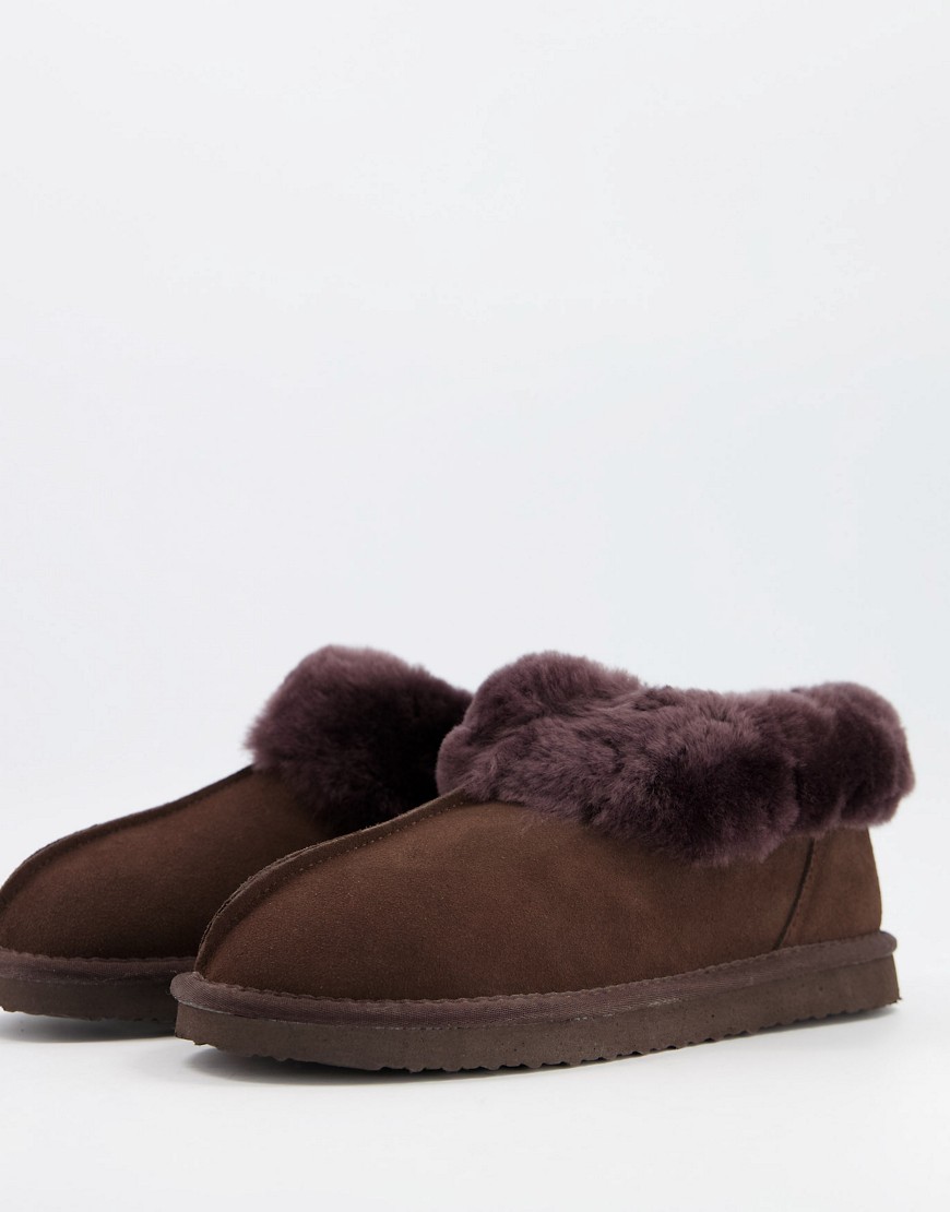 Redfoot sheepskin boot slippers in chocolate-Gray
