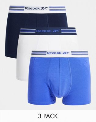Reebok 3 pack boxers in blue and white